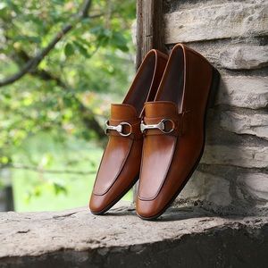 Magnanni Calfskin Leather Bit Loafers Cognac